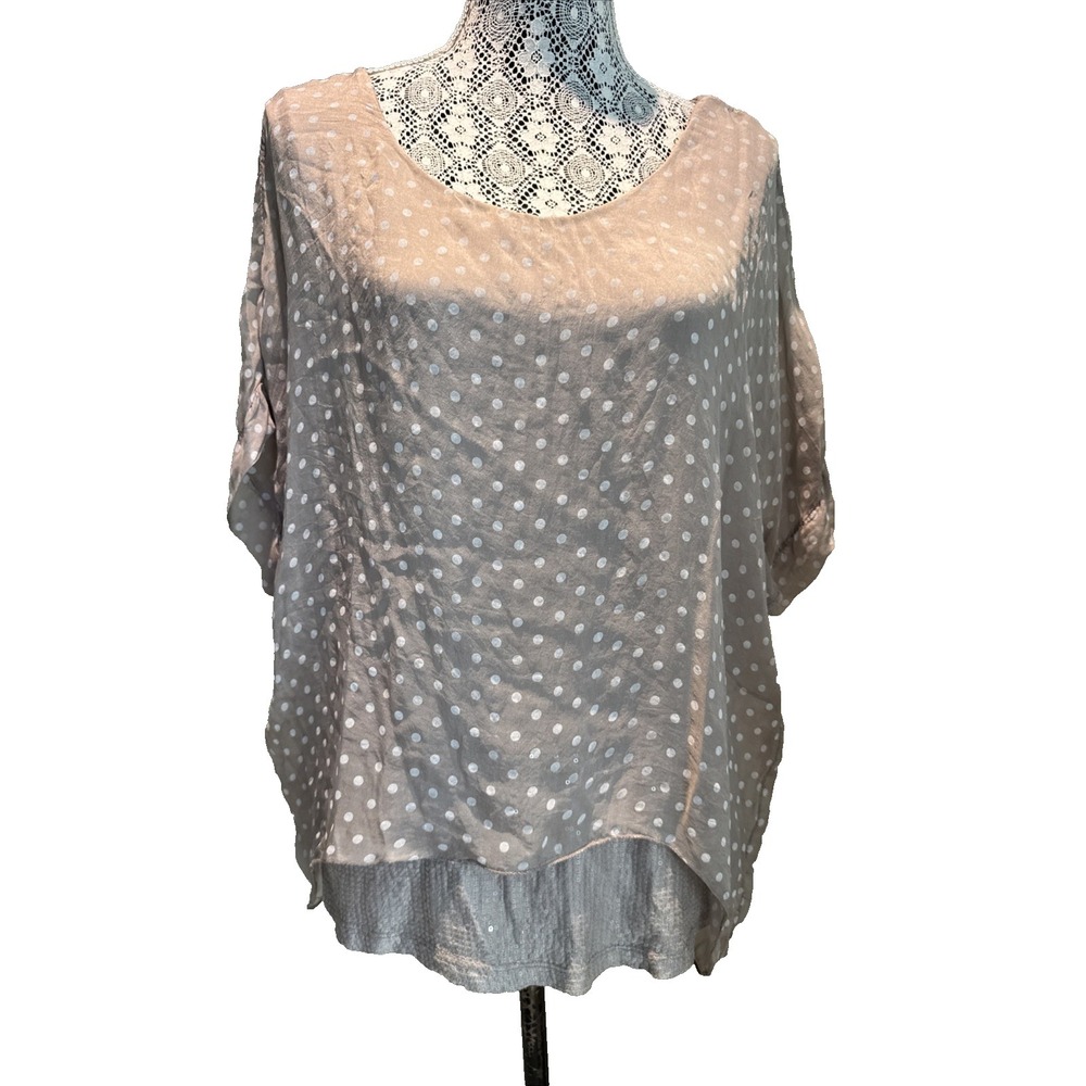Elena Baldi White 100% Silk polka dot Overlay Blouse Women S Made in Italy